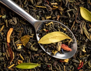 Aromatic tea blend in spoon