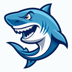 An illustration of an angry shark showing its sharp teeth with its mouth wide open illustrated furious shark logo mascot