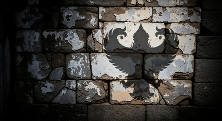 Cracked old wall featuring a faint shadow of a Garuda silhouette