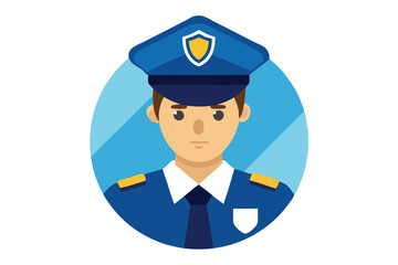 Flat art shows a fair skin police officer against a blue backdrop