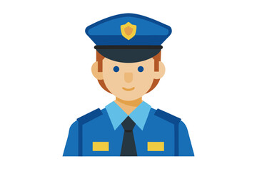 Portrait features a smiling Caucasian officer wearing his dark blue uniform and matching hat