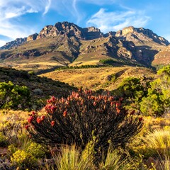 Mountain landscape with vibrant bush