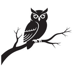 owl sitting vector silhouette black one