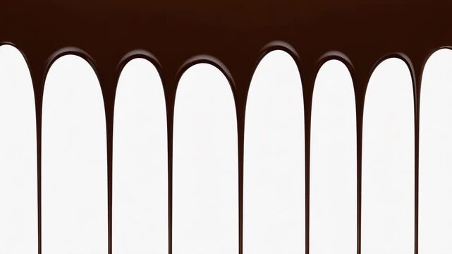 Melted chocolate dripping down on white screen background in slow motion	