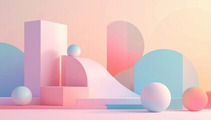 Abstract geometric shapes in pastel colors, minimalistic background