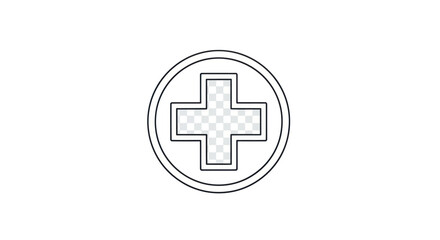 Simple Black Outline Medical Cross Symbol in Circle.