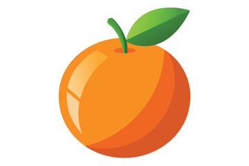 Vivid orange displays a single green leaf and stem on a solid white backdrop