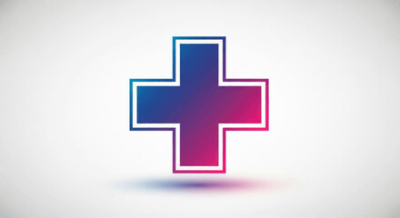 Gradient Medical Cross Symbol with Outline on White.