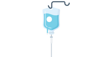 Medical IV Drip Bag with Blue Fluid Hanging.