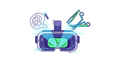 Virtual Reality Headset for Medical Training with Surgical Instruments and Ear Anatomy.