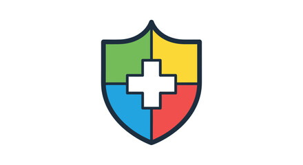 Fototapeta premium Colorful Shield Icon with Central White Cross.