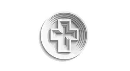 3D Rendered White Medical Cross Symbol on Circle.
