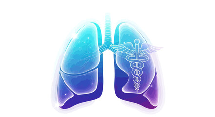 Anatomical Illustration of Human Lungs with Caduceus Symbol.