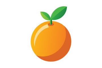 Single vibrant orange colored citrus fruit is presented with two green leaves