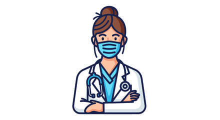 Fototapeta premium Cartoon Female Doctor Wearing Protective Mask and Stethoscope.