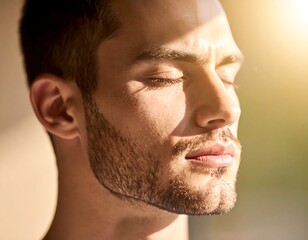 Obraz premium Close-up portrait of a man, sunlit