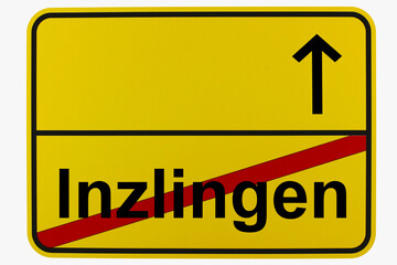 Obraz premium Illustration eines Ortsausgangsschildes von Inzlingen in Baden-Württemberg 