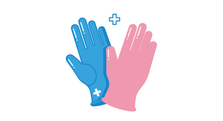 Blue and Pink Medical Gloves with White Cross Symbol Illustration.