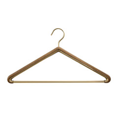 Elegant brass and wood hanger designed with clean triangular form, isolated on transparent background.

