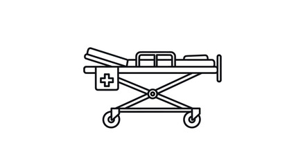 Outline Illustration of a Medical Stretcher with Wheels and Cross.