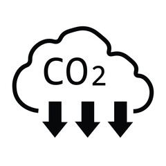 CO2 Cloud Icon: An illustrative icon of a cloud releasing carbon dioxide (CO2) downwards, visually representing the concept of carbon emissions and environmental impact. 