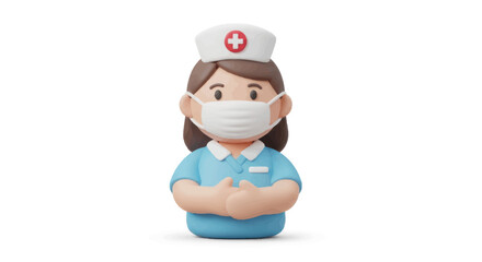 Cartoon Nurse Character Wearing Face Mask and Cap.