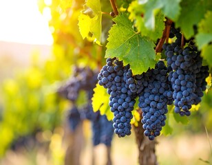 Red Grapes on Vine in Sunlight