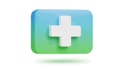 3D Rendered White Medical Cross Icon on Gradient Blue and Green Background.