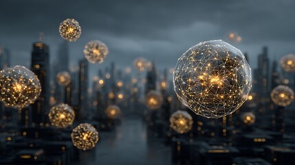 Futuristic city network abstract background, technology connection concept, digital innovation cityscape