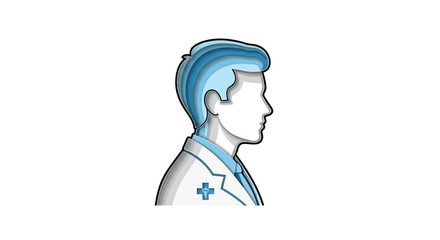 Stylized Doctor Profile with Blue Hair and Medical Cross.