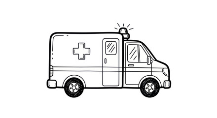 Simple Outline Drawing of an Ambulance Vehicle.