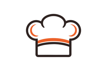 Isolated chef hat features a simple design with black outline and orange accents