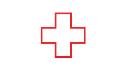 Red Outline Cross Symbol for Medical First Aid.