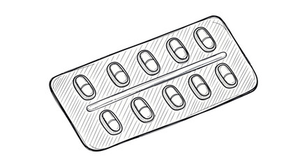 Blister Pack of Pills: Sketch Style Medical Treatment.