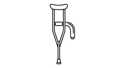 Outline Illustration of a Single Medical Crutch for Support.