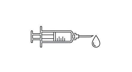 Simple Line Art Illustration of a Syringe and Droplet.