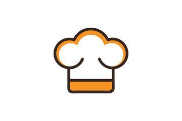 Stylized chef hat symbol features orange lines and thick dark brown outlines elegantly on white