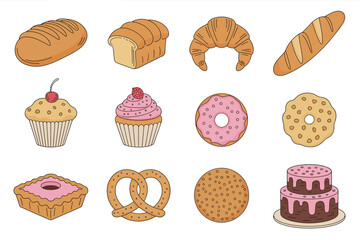 Vector illustration collection of delicious bakery items for commercial use vector