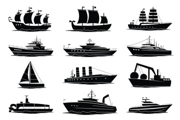Collection of vector marine ships and pirate vessels for download scalable illustration vector