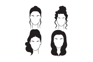 Four stylized fashionable female hairstyles illustrated