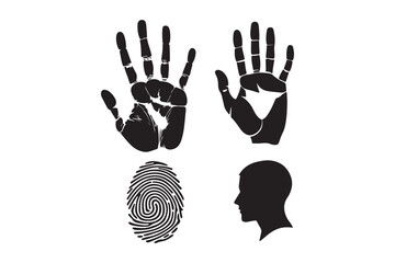 Silhouettes of handprints fingerprint and head profile