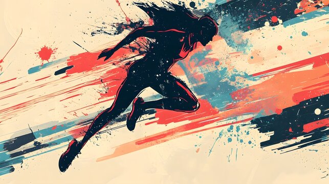 Dynamic artistic silhouette of a female athlete sprinting with power.