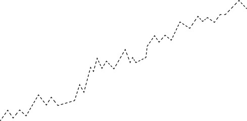 Dashed line graphic showing a market stock trend formed by rising and falling segments.