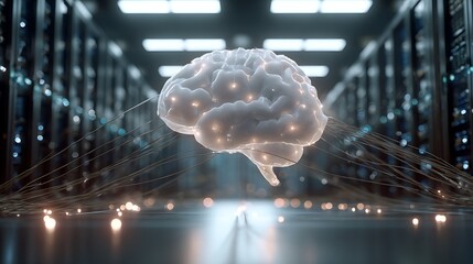 Artificial intelligence ai brain neural network deep learning technology server room data center concept