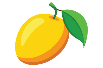 Shiny yellow apricot features a vibrant green leaf and short stem attached closely