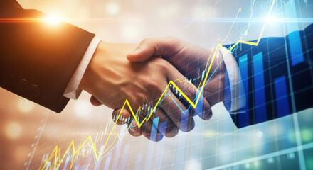 Business Partnership Handshake with Financial Growth Overlay.