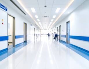 Obraz premium Blurry hospital hallway, bright and spacious