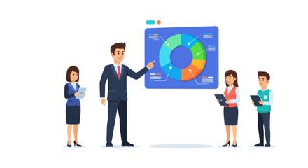 Businessman Presenting Data to Colleagues via Digital Screen.