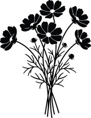 Stylized black flower bouquet vector illustration scalable graphic for design projects