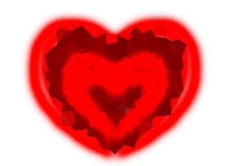 Abstract red heart shape with glowing effect on white background  